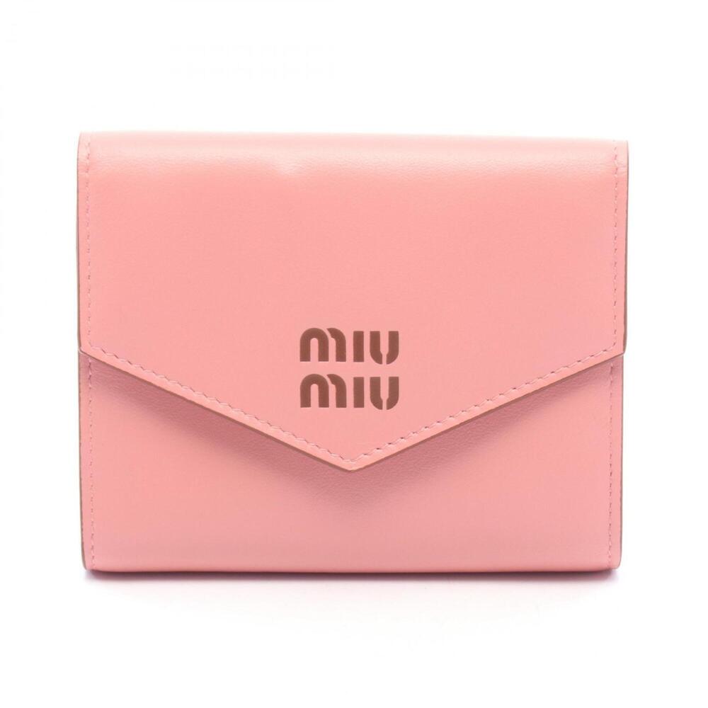 Miu Miu Miu SOFTY LOGO Tri-fold Wallet, Leather, Women's, Pink/Brown, 5MH040
